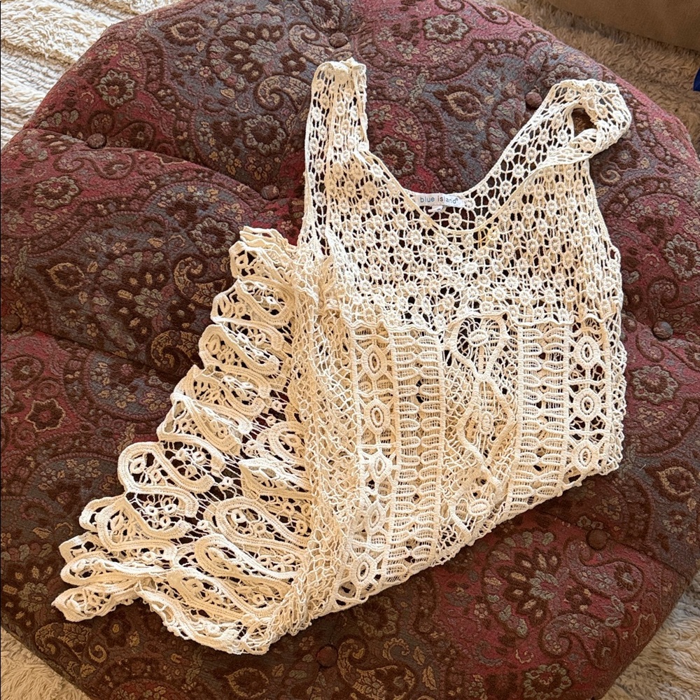 Cream Crochet Lace Tank Cover up